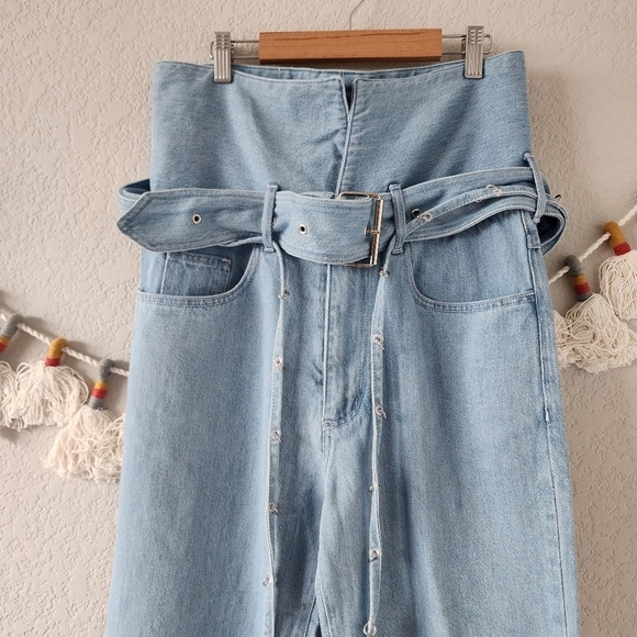 Marques Almeida Blue Denim Crossover Belted Buckle Jeans Designer Grunge Boho 6 - Picture 6 of 14